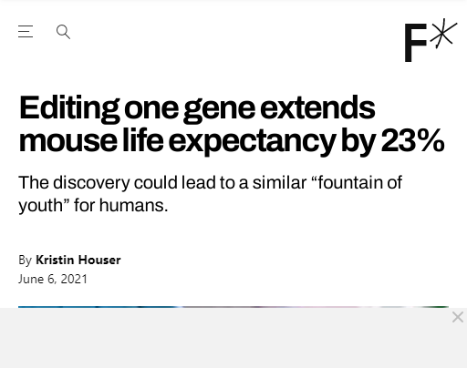 修改一个基因可使老鼠寿命延长23%